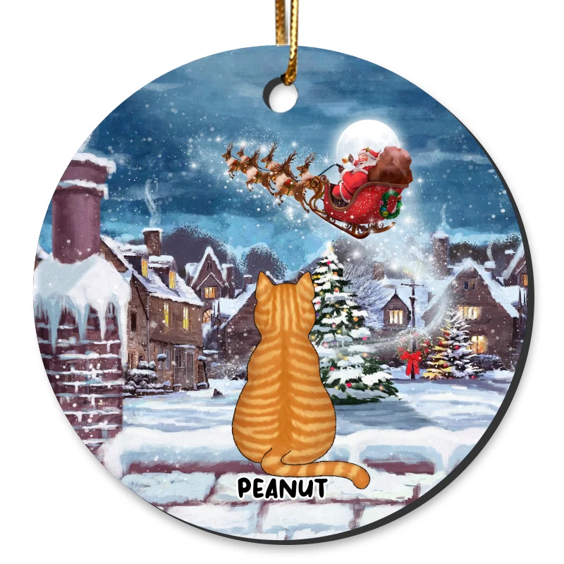 Cats On Rooftop Christmas Personalized Circle Ornament - Image 4