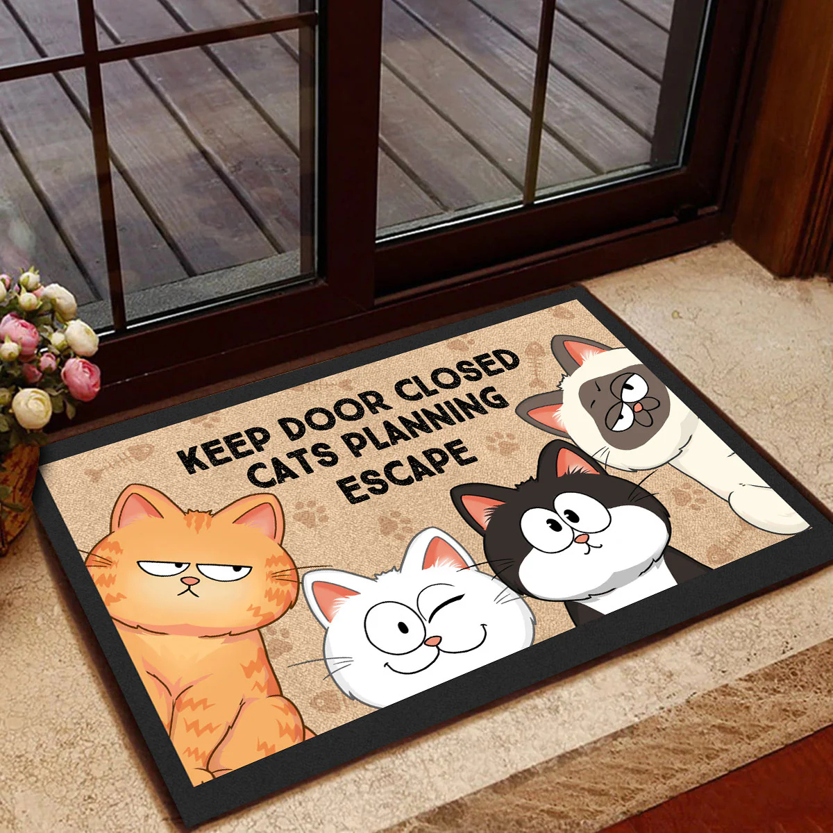 Cats Planning Escape Adorable Cat Sitting Personalized Doormat - Image 3