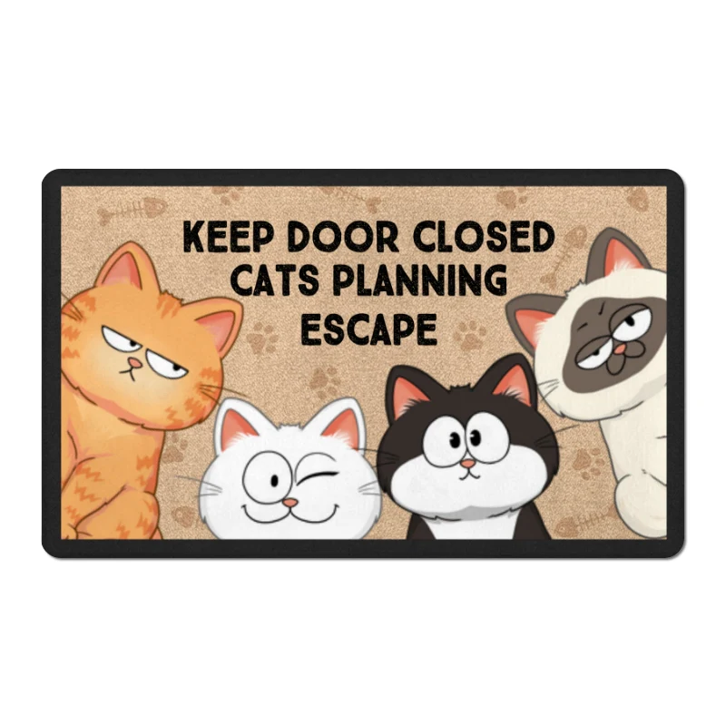 Cats Planning Escape Adorable Cat Sitting Personalized Doormat - Image 6