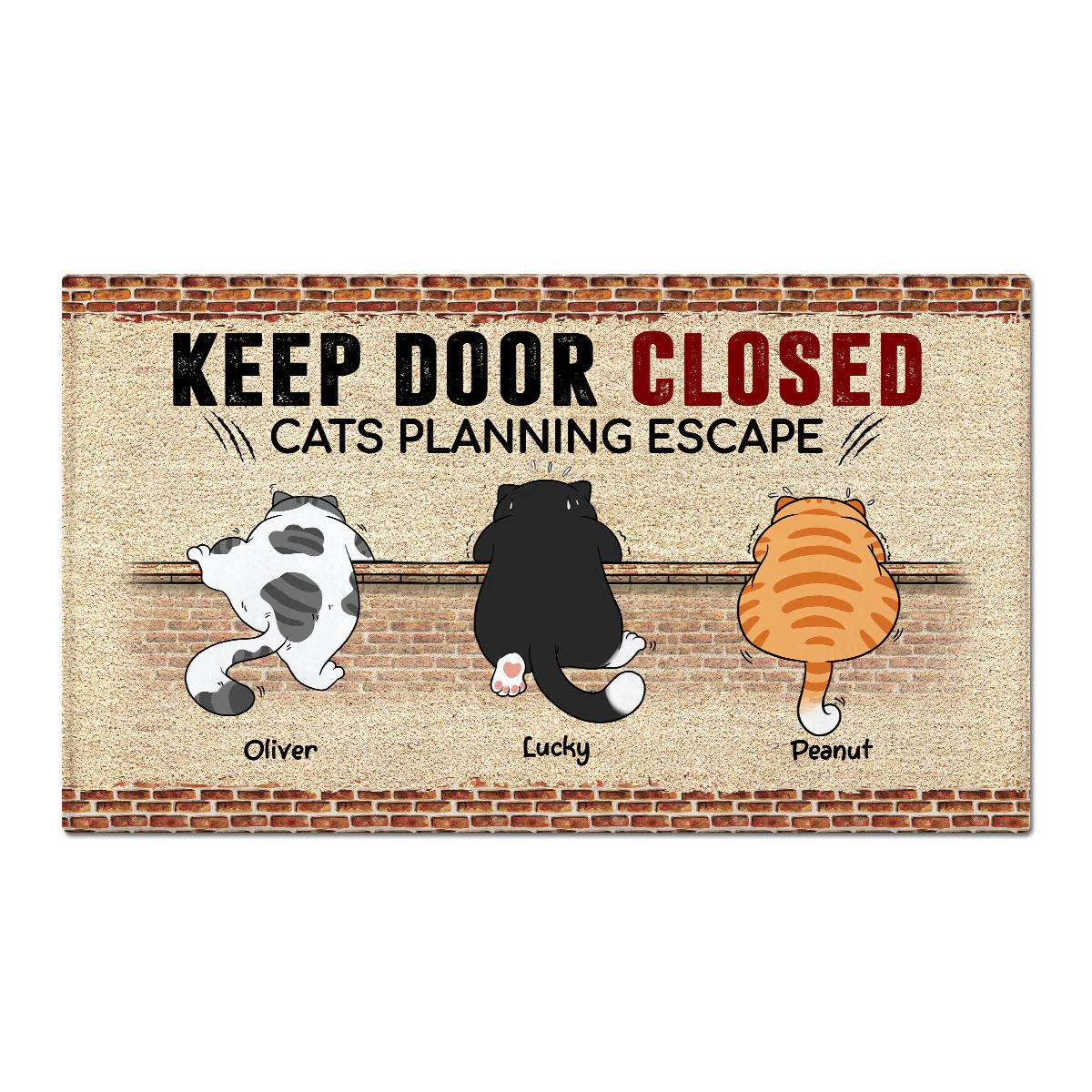 Cats Planning Escape Naughty Cat Brick Personalized Doormat - Image 2