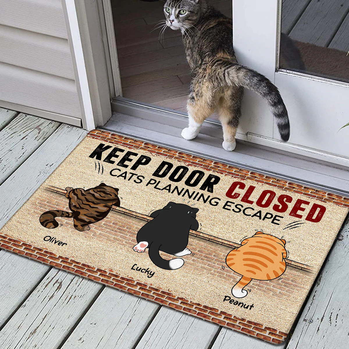 Cats Planning Escape Naughty Cat Brick Personalized Doormat - Image 7