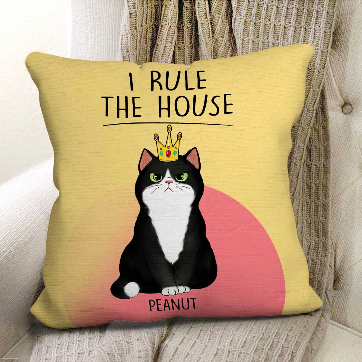 Cats Rule The House Funny Gift For Cat Lovers Personalized Pillow - Image 3