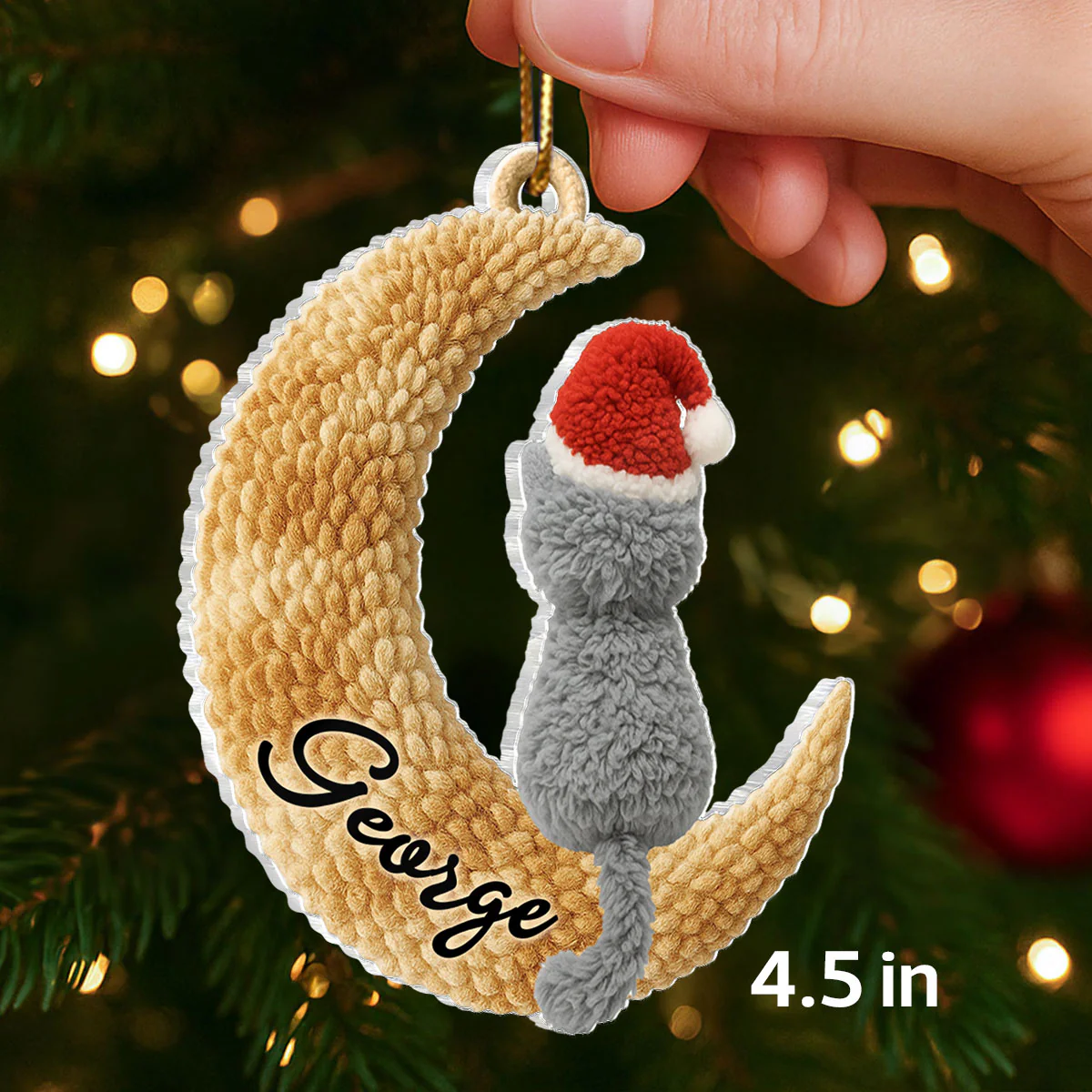Cats Sitting on Moon Latch Hook Yarn Faux - Personalized Acrylic Ornament - Christmas Gift for Cat Lovers - Image 2
