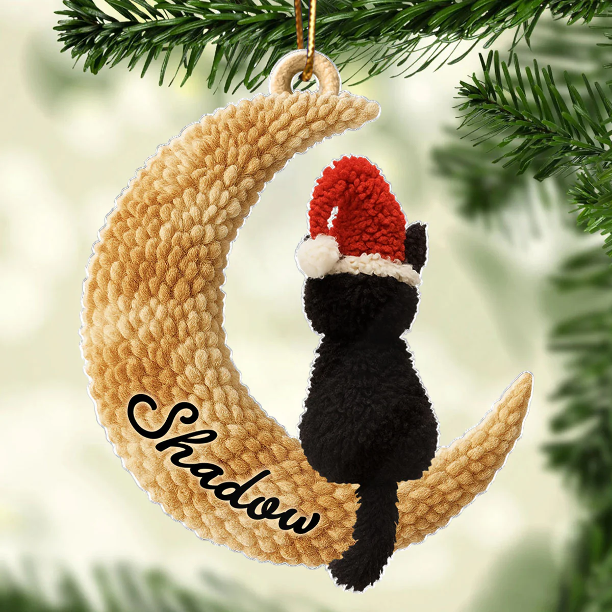 Cats Sitting on Moon Latch Hook Yarn Faux - Personalized Acrylic Ornament - Christmas Gift for Cat Lovers - Image 3
