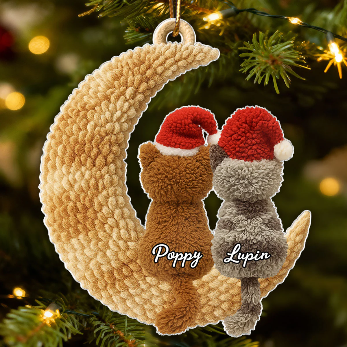 Cats Sitting on Moon Latch Hook Yarn Faux - Personalized Acrylic Ornament - Christmas Gift for Cat Lovers - Image 4