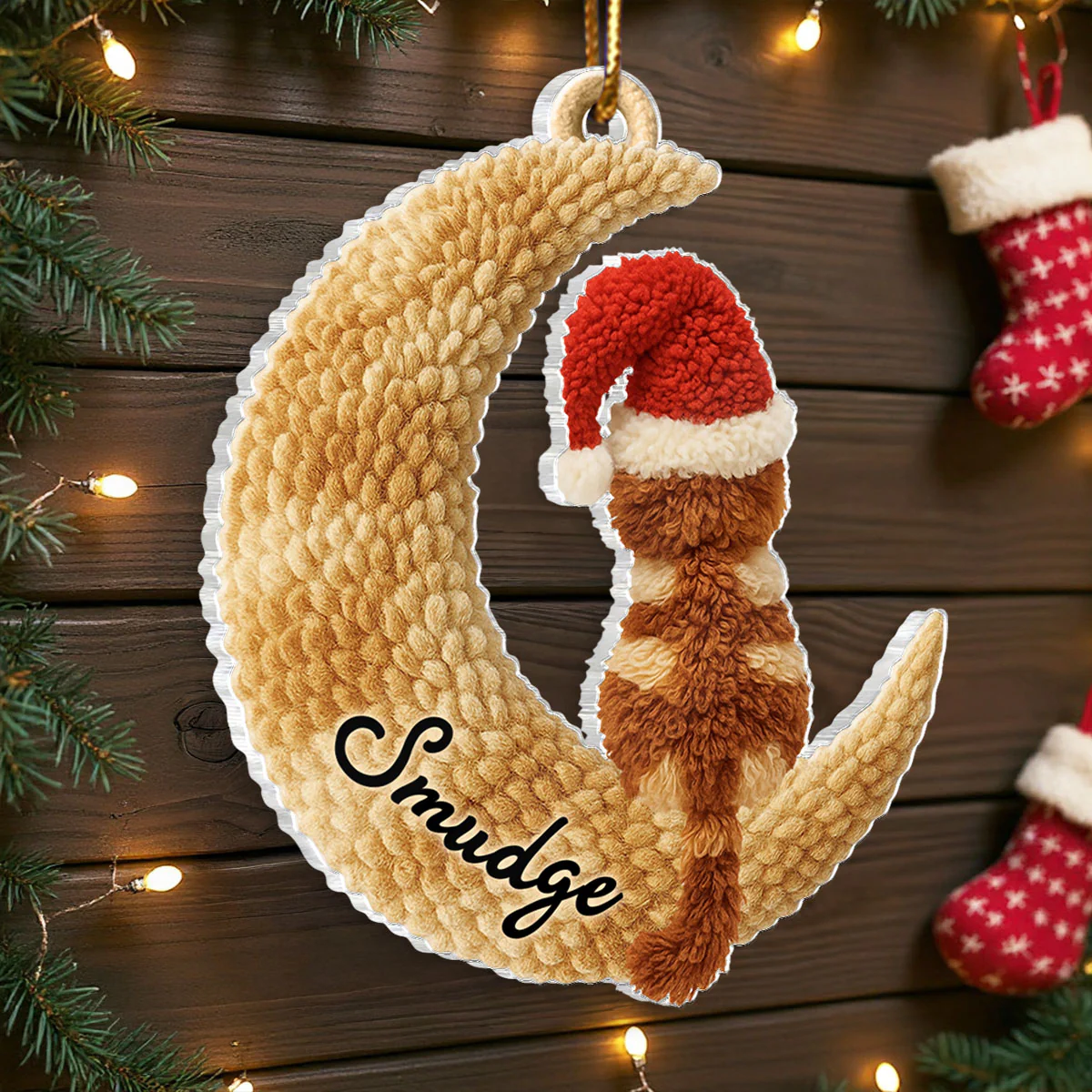 Cats Sitting on Moon Latch Hook Yarn Faux - Personalized Acrylic Ornament - Christmas Gift for Cat Lovers - Image 5