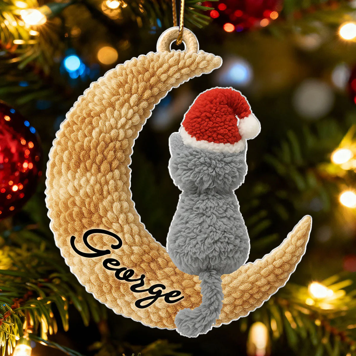 Cats Sitting on Moon Latch Hook Yarn Faux - Personalized Acrylic Ornament - Christmas Gift for Cat Lovers - Image 6