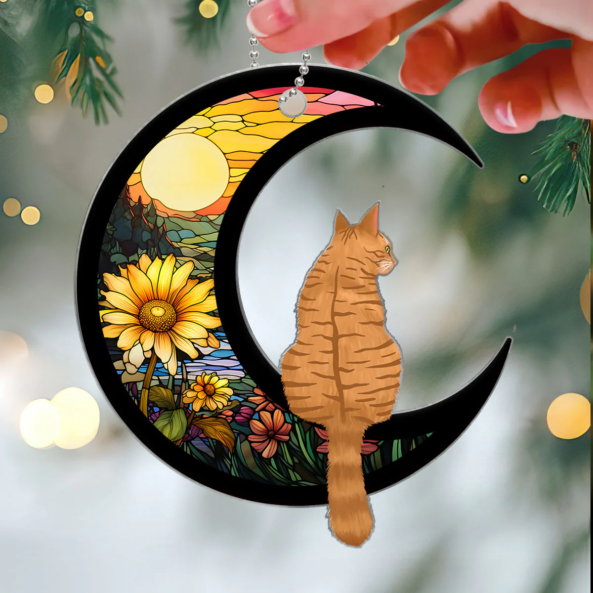 Cats Sitting On Moon Personalized Acrylic Car Ornament - Image 3