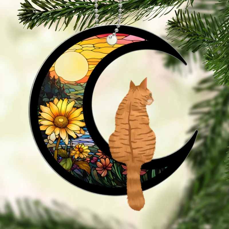 Cats Sitting On Moon Personalized Acrylic Car Ornament - Image 4