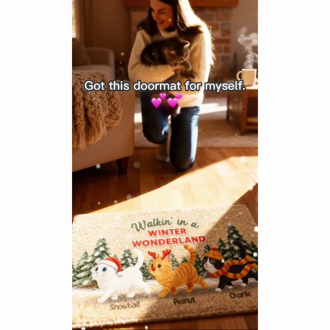 Cats Walking In A Winter Wonderland - Personalized Doormat - Gift For Cat Lovers - Image 2