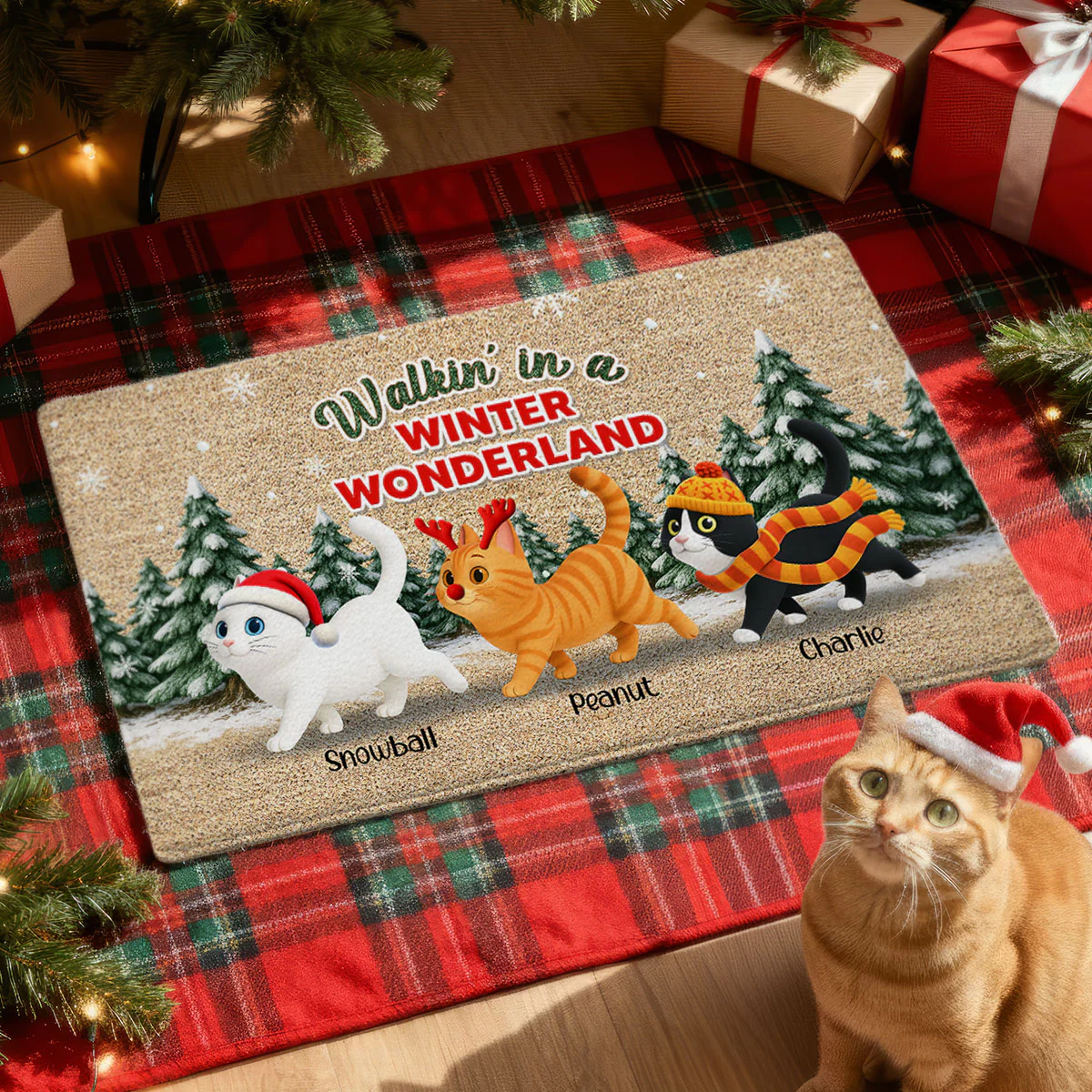 Cats Walking In A Winter Wonderland - Personalized Doormat - Gift For Cat Lovers - Image 3