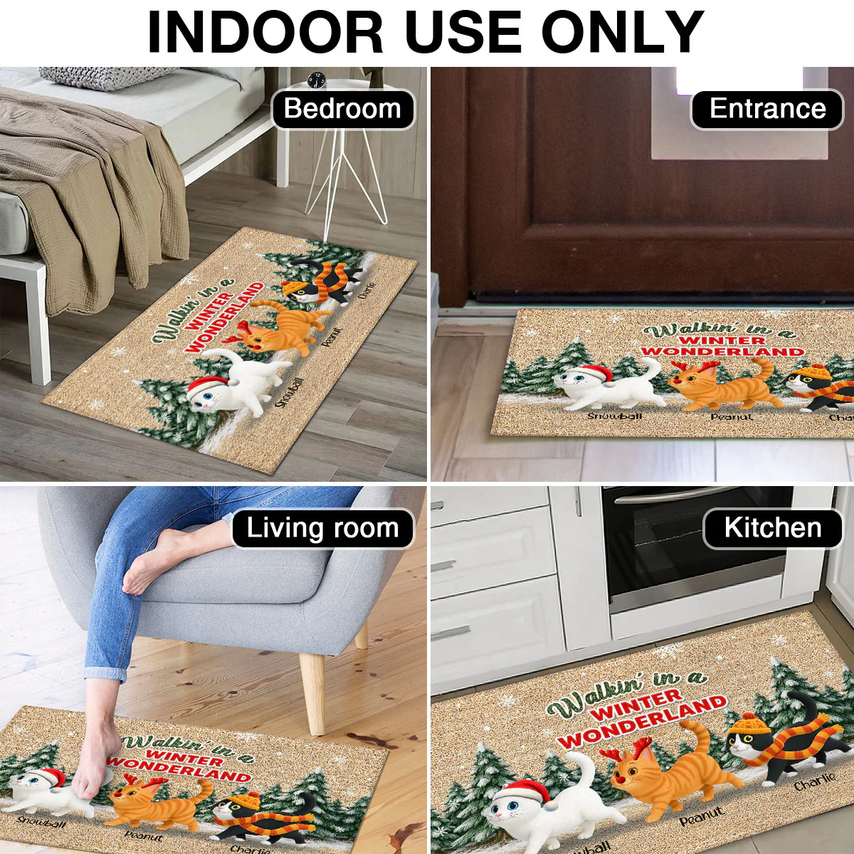 Cats Walking In A Winter Wonderland - Personalized Doormat - Gift For Cat Lovers - Image 4