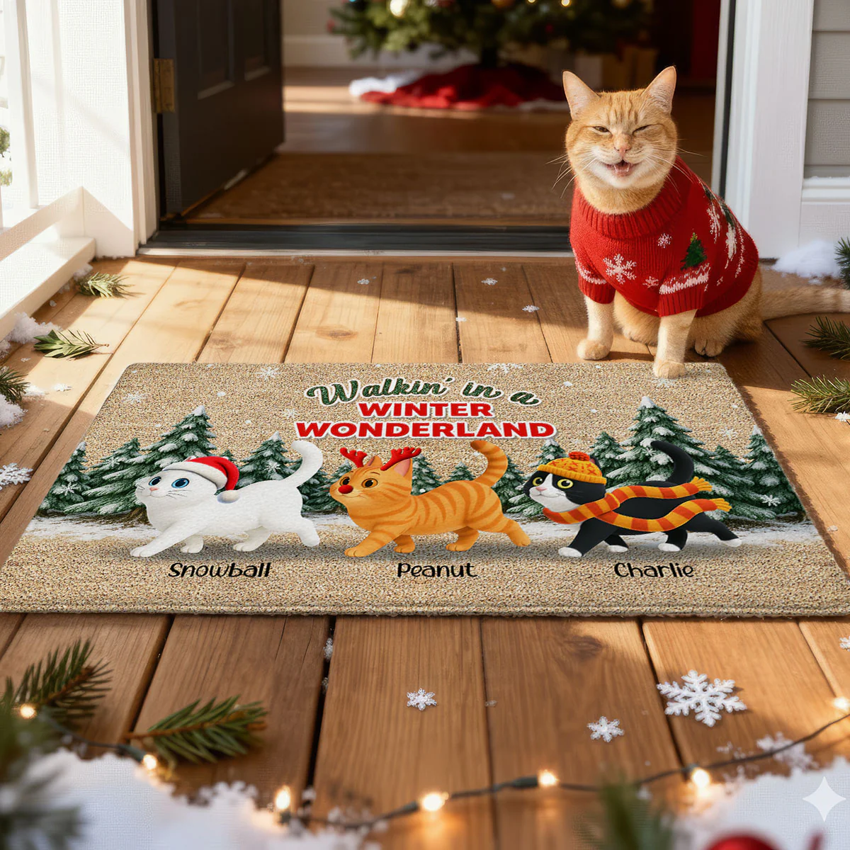 Cats Walking In A Winter Wonderland - Personalized Doormat - Gift For Cat Lovers - Image 6