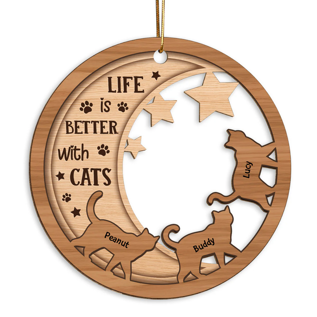 Cats Walking On Moon Personalized Wooden Ornament