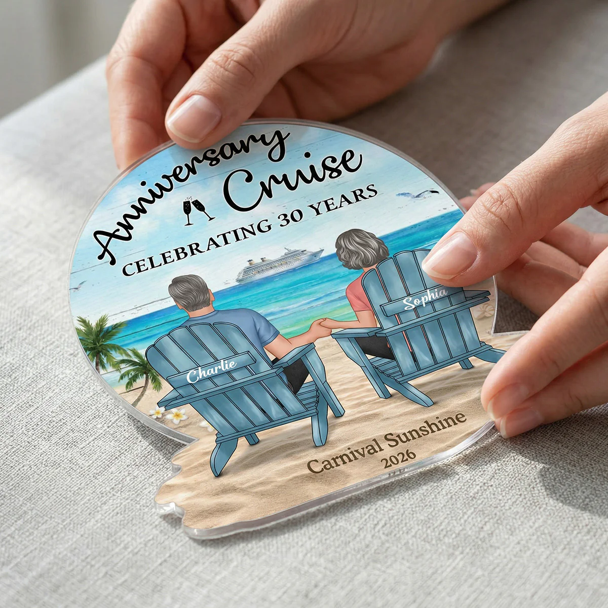 Celebrating Anniversary Couple Back View At The Beach - Personalized Cruise Cabin Door Magnet - Anniversary Cruise Keepsake - Image 6