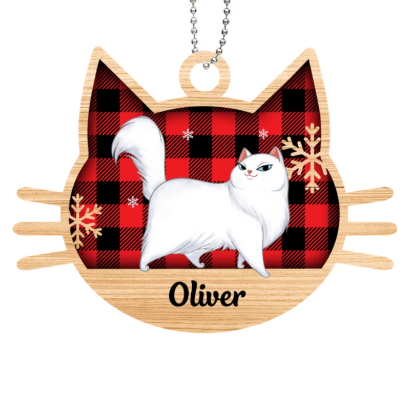 Checkered Cartoon Walking Cat Personalized Wooden Ornament - Image 4
