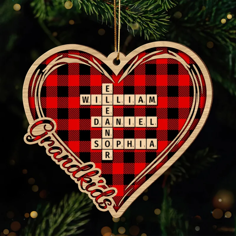 Checkered Heart Crossword Puzzle Art Personalized Wooden Ornament, Christmas Gift for Grandkids, Granddaughter Grandson, Gift for Grandma - Image 8