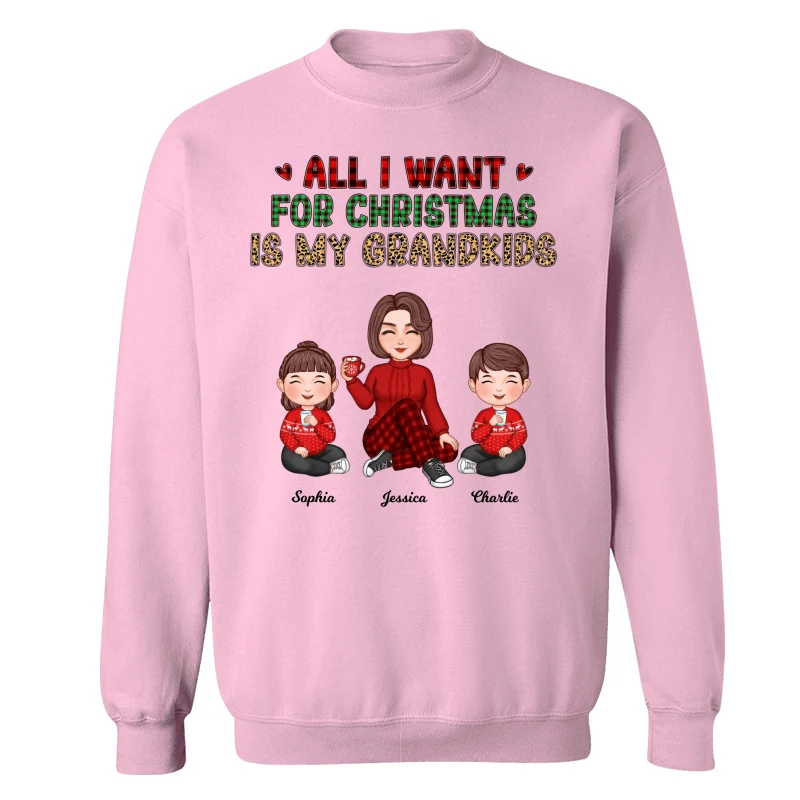 Checkered Leopard Pattern All I Want For Christmas Is My Grandkids Cute Grandma & Kids Personalized Shirt - Image 7