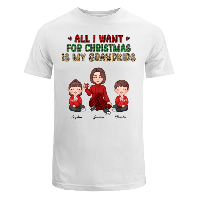 Checkered Leopard Pattern All I Want For Christmas Is My Grandkids Cute Grandma & Kids Personalized Shirt - Image 8