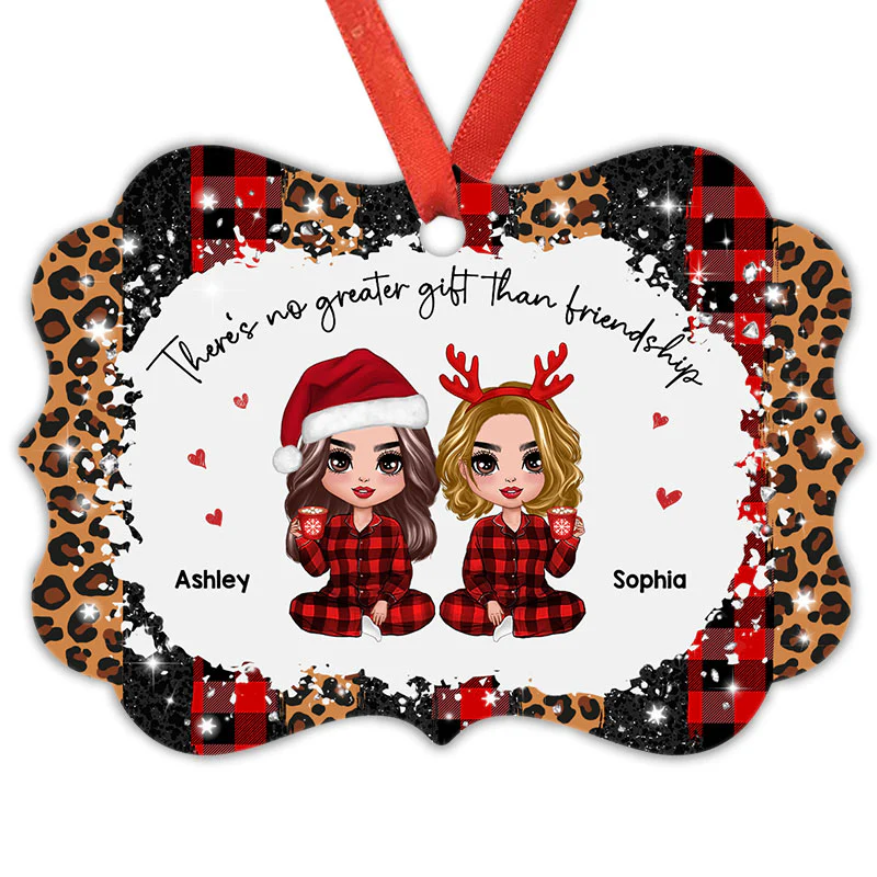 Checkered Leopard Pattern Pajamas Doll Besties Personalized Christmas Ornament