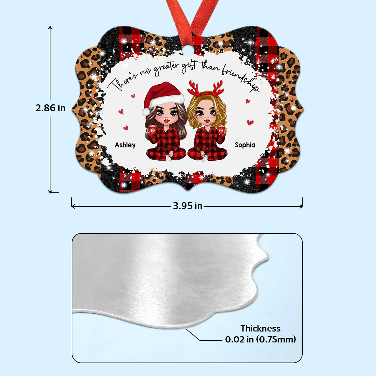 Checkered Leopard Pattern Pajamas Doll Besties Personalized Christmas Ornament - Image 4