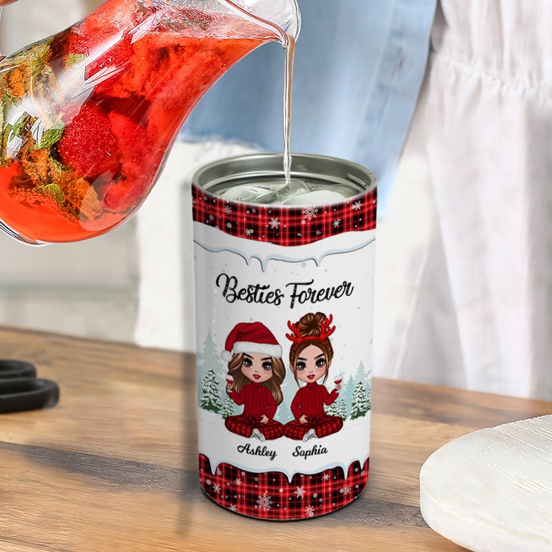 Checkered Pattern Besties Sisters Personalized 4 In 1 Can Cooler - Image 4