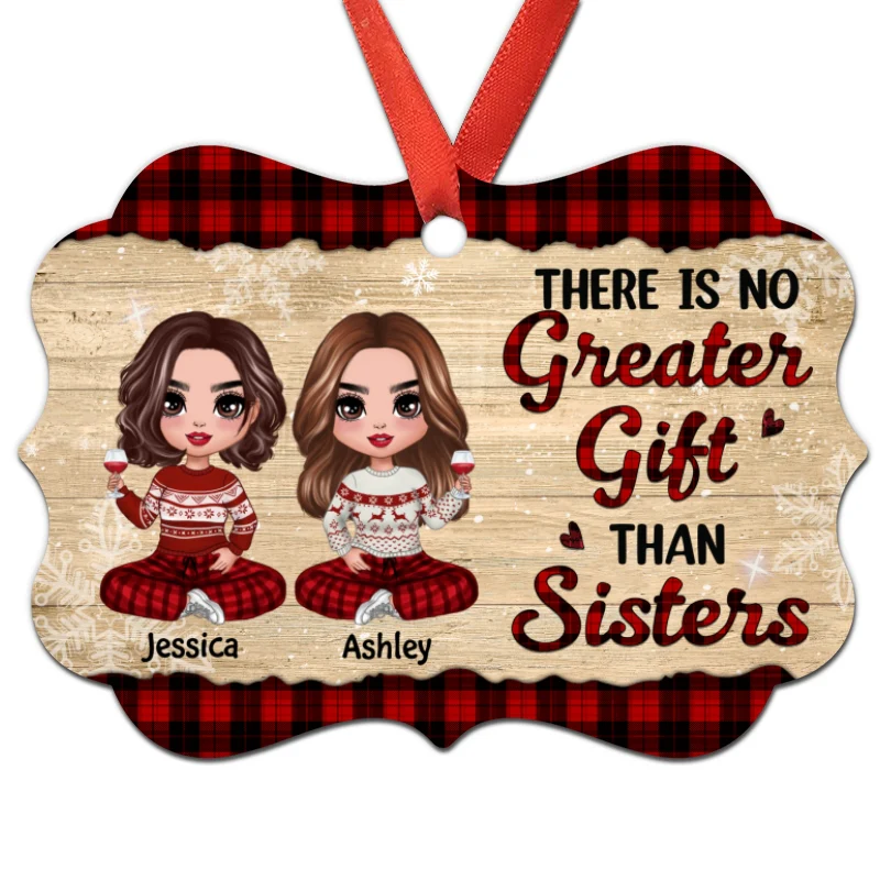 Checkered Pattern Doll Besties Sitting Personalized Christmas Ornament - Image 4