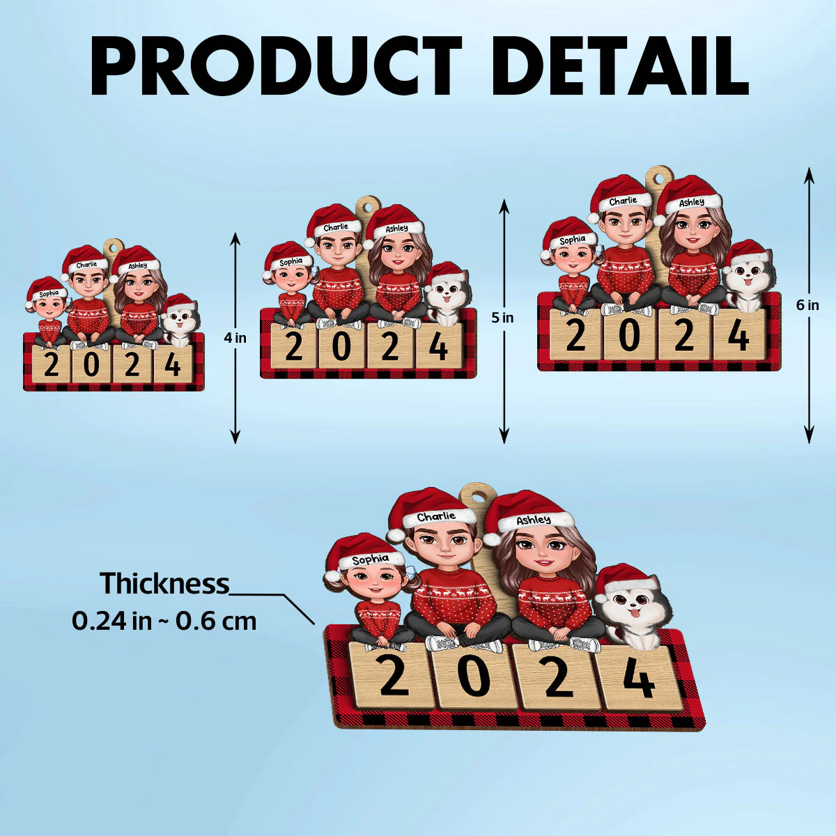 Checkered Pattern Family Sitting On 2024 Puzzle Personalized Wooden Ornament - Image 7