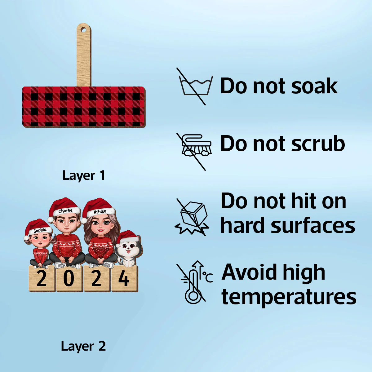 Checkered Pattern Family Sitting On 2024 Puzzle Personalized Wooden Ornament - Image 8