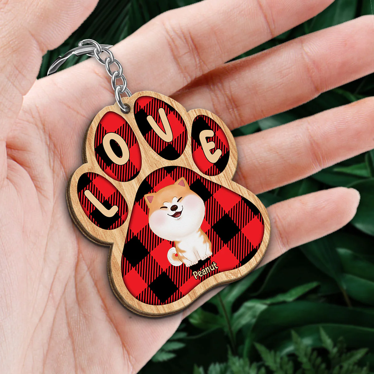 Checkered Paw Dog Mom Personalized Wooden Keychain - Image 2