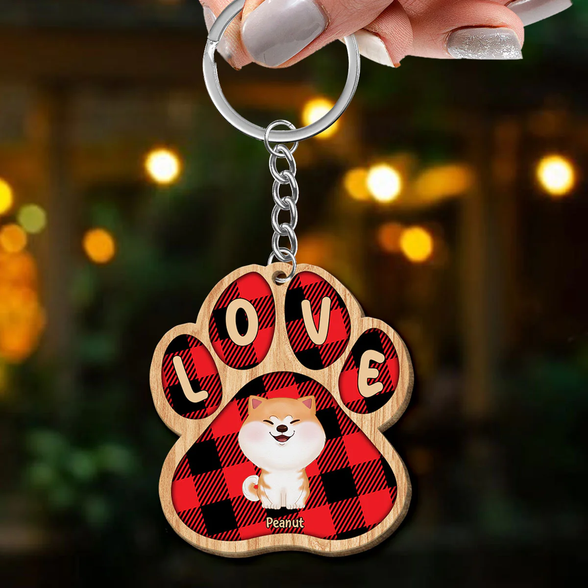 Checkered Paw Dog Mom Personalized Wooden Keychain - Image 3
