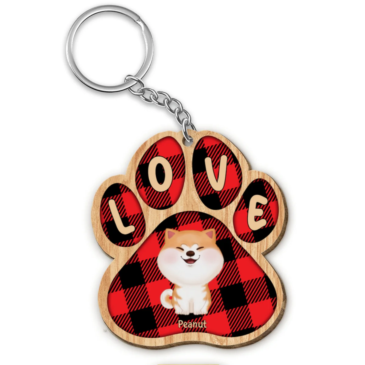Checkered Paw Dog Mom Personalized Wooden Keychain - Image 4