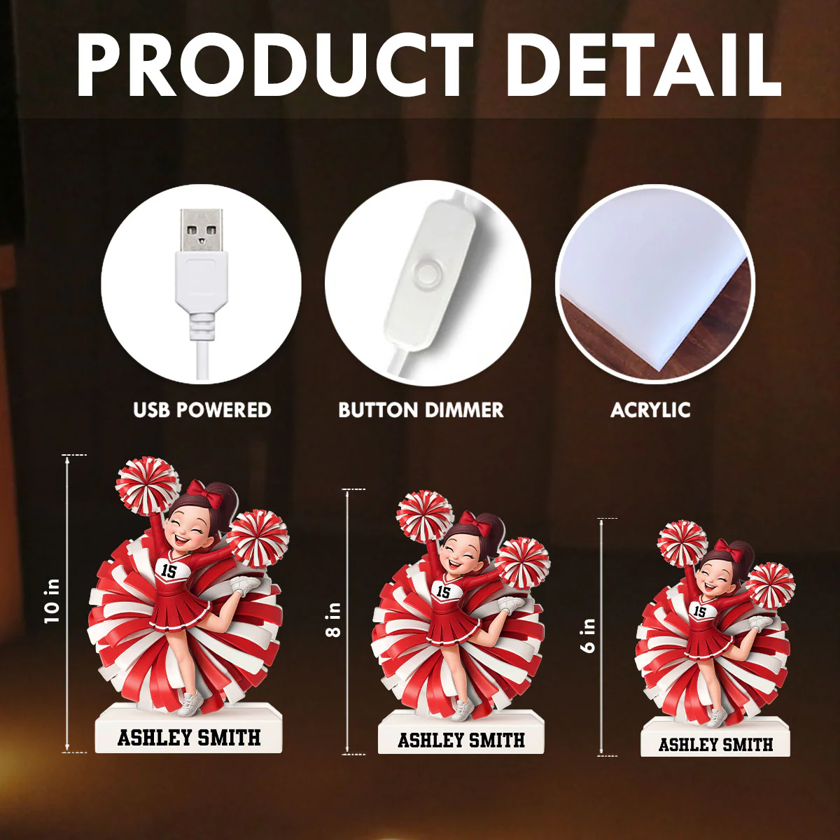 Cheerleader Girl 3D Effect - Personalized Light Box - Christmas Gift for Teen Girl Daughter - Image 8