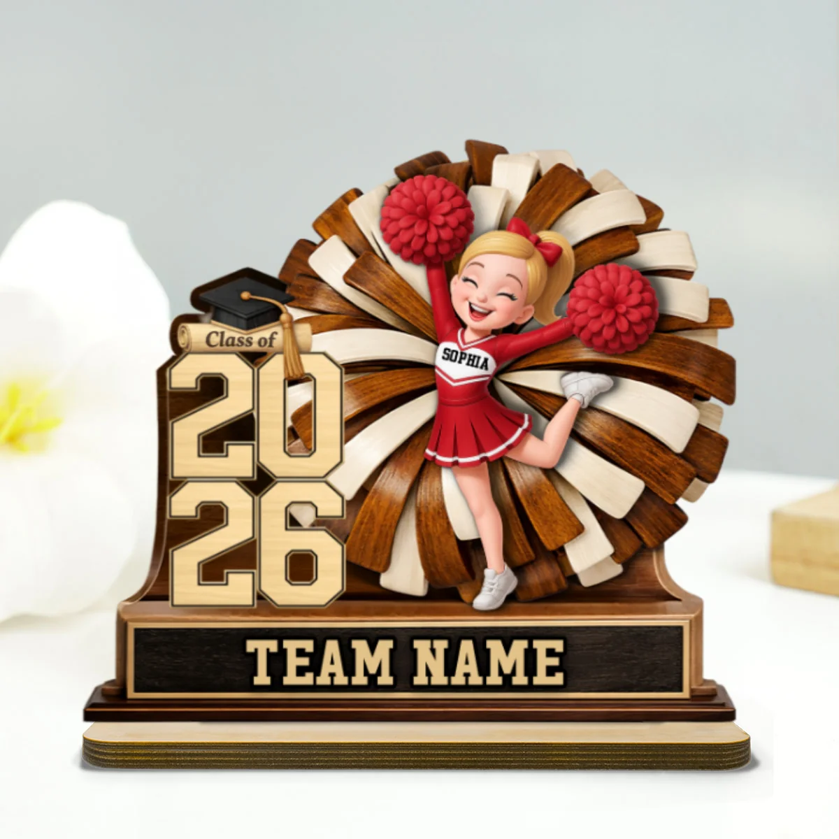 Cheerleader Senior Keepsake 2D Flat - Personalized 2-Layered Wooden Plaque - Graduation Gift For Son, Daughter - Image 18