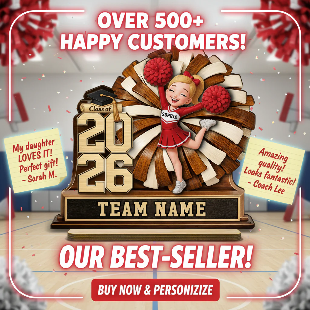 Cheerleader Senior Keepsake 2D Flat - Personalized 2-Layered Wooden Plaque - Graduation Gift For Son, Daughter - Image 7