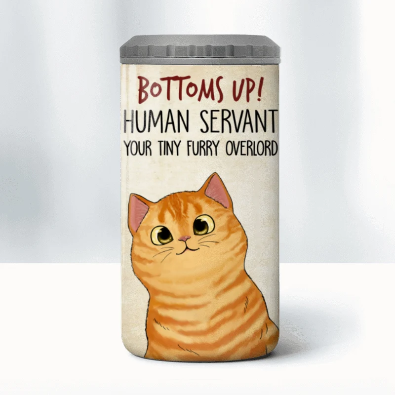 Cheers Human Servant Funny Gift For Cat Lovers Personalized 4 In 1 Can Cooler - Image 10