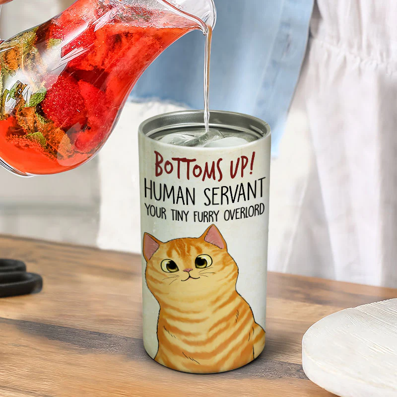 Cheers Human Servant Funny Gift For Cat Lovers Personalized 4 In 1 Can Cooler - Image 6