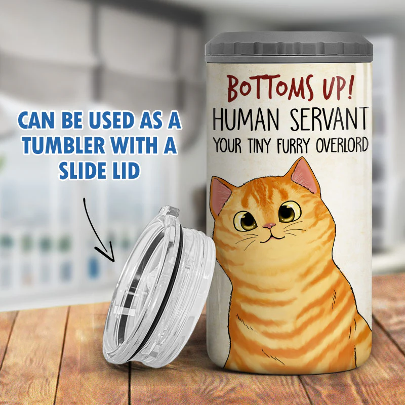 Cheers Human Servant Funny Gift For Cat Lovers Personalized 4 In 1 Can Cooler - Image 9