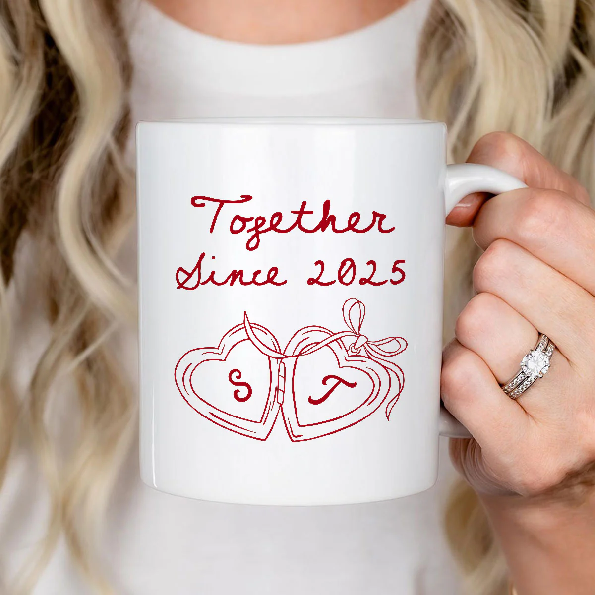 Cheers To Forever Couple Custom Heart Locket - Personalized Mug - Gift For Her, Gift For Him - Image 2