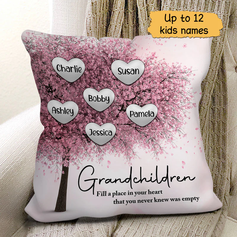 Cherry Blossom Heart Gift For Grandma Personalized Pillow