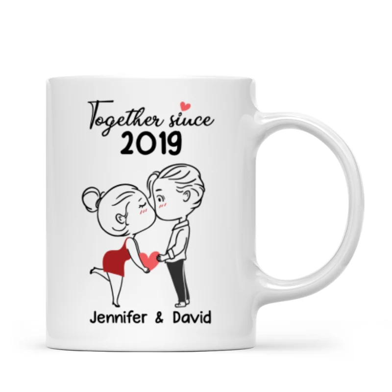 Chibi Couple Kissing Outline Personalized Mug - Gift For Him Gift For Her - Image 3