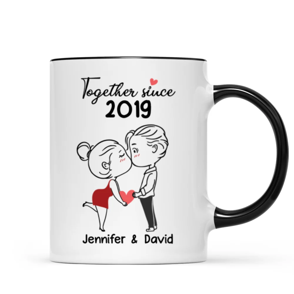 Chibi Couple Kissing Outline Personalized Mug - Gift For Him Gift For Her - Image 4