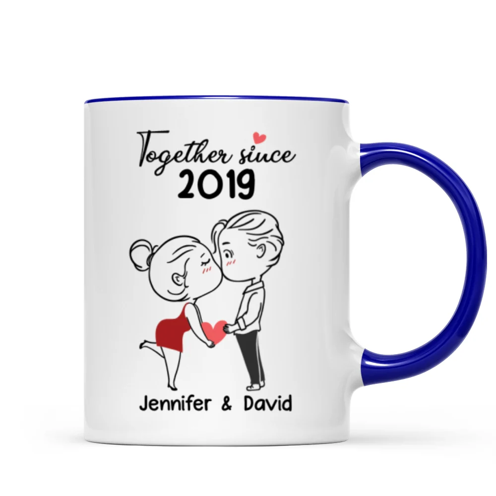 Chibi Couple Kissing Outline Personalized Mug - Gift For Him Gift For Her - Image 5