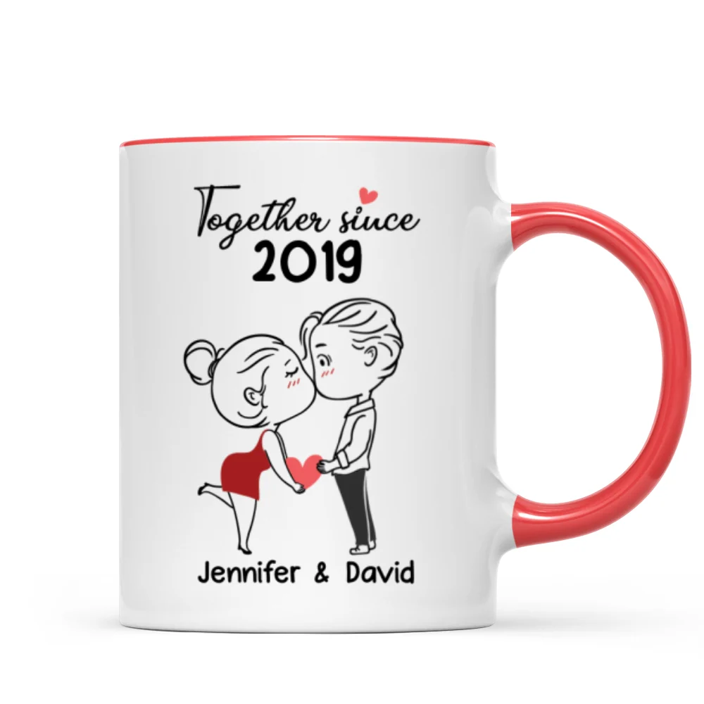 Chibi Couple Kissing Outline Personalized Mug - Gift For Him Gift For Her - Image 6