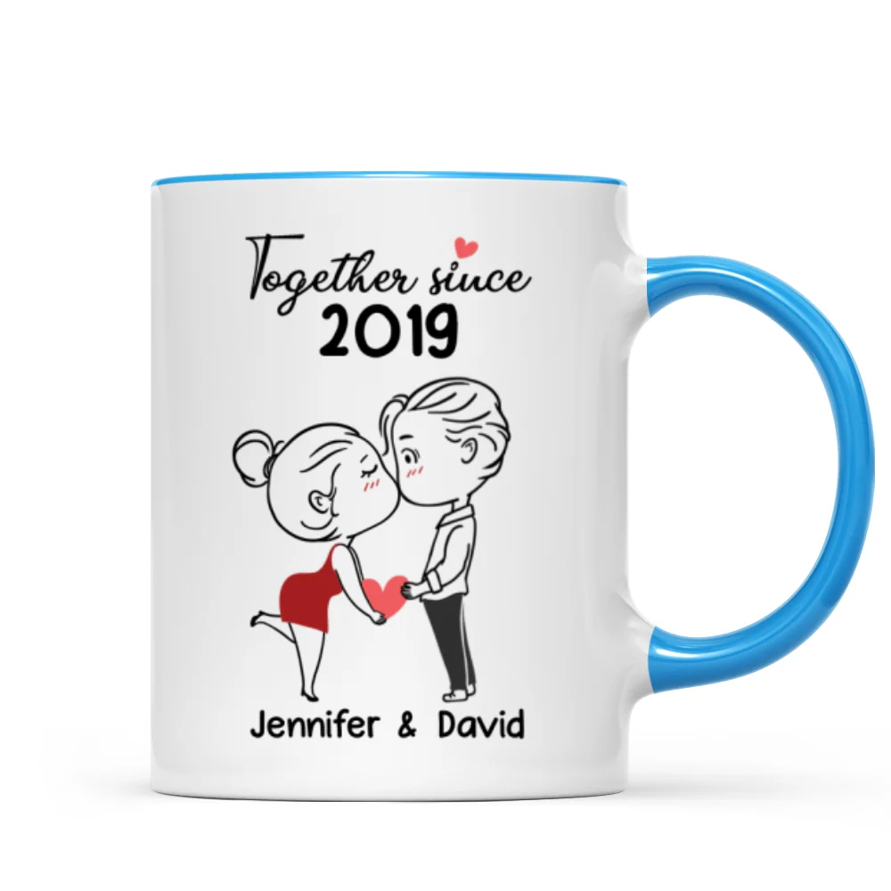 Chibi Couple Kissing Outline Personalized Mug - Gift For Him Gift For Her - Image 7