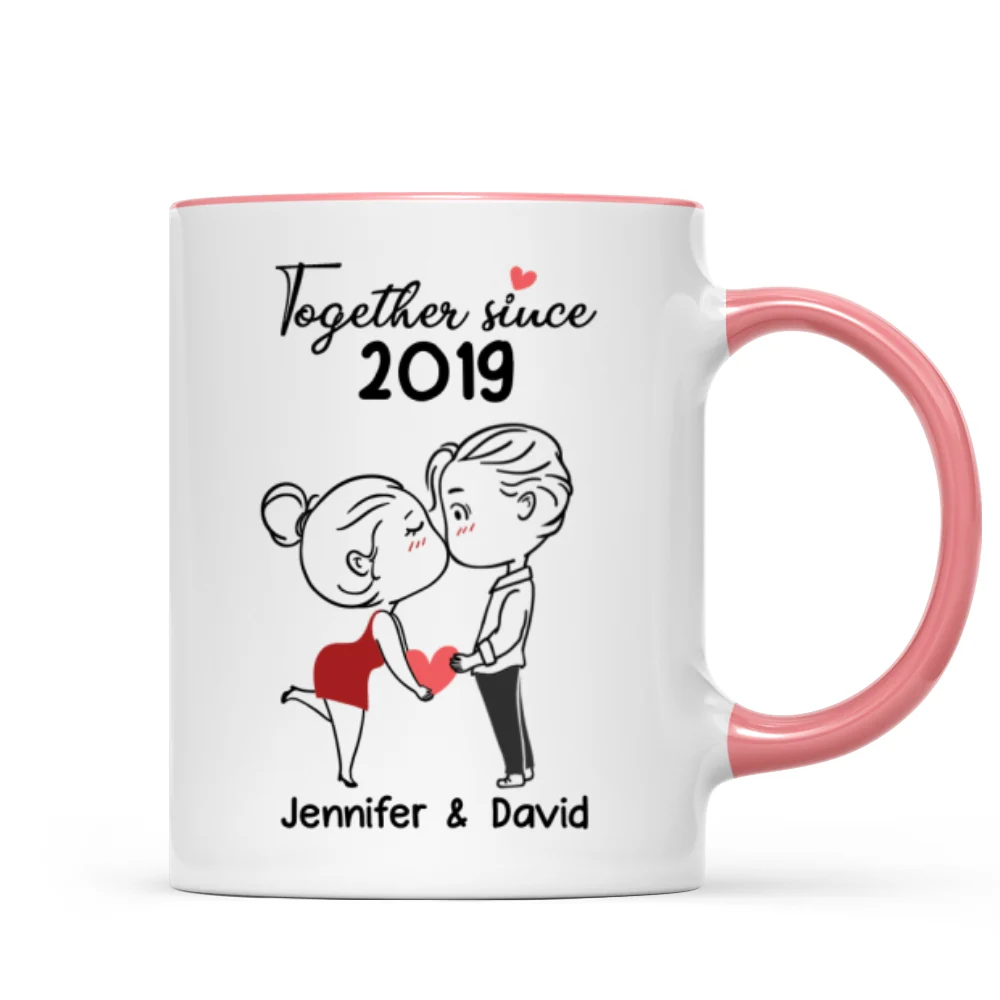 Chibi Couple Kissing Outline Personalized Mug - Gift For Him Gift For Her - Image 8