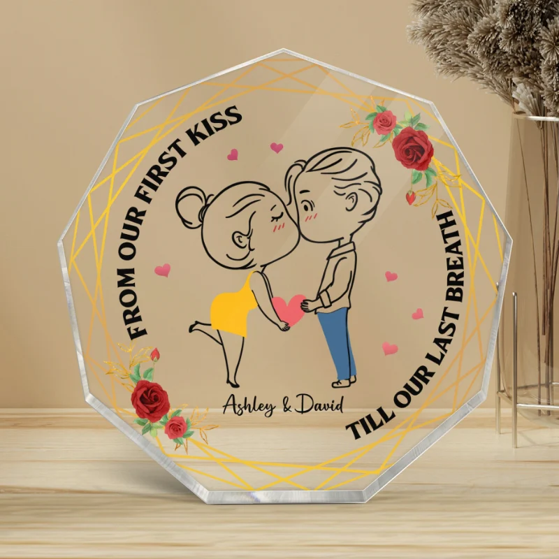 Chibi Couple Kissing Outline Personalized Nonagon Acrylic Plaque - Gift For Him Gift For Her - Image 4