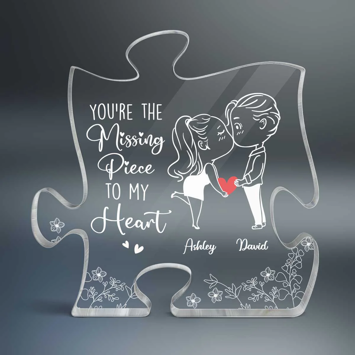 Chibi Couple Outline Missing Piece To My Heart Personalized Puzzle Acrylic Plaque - Image 2