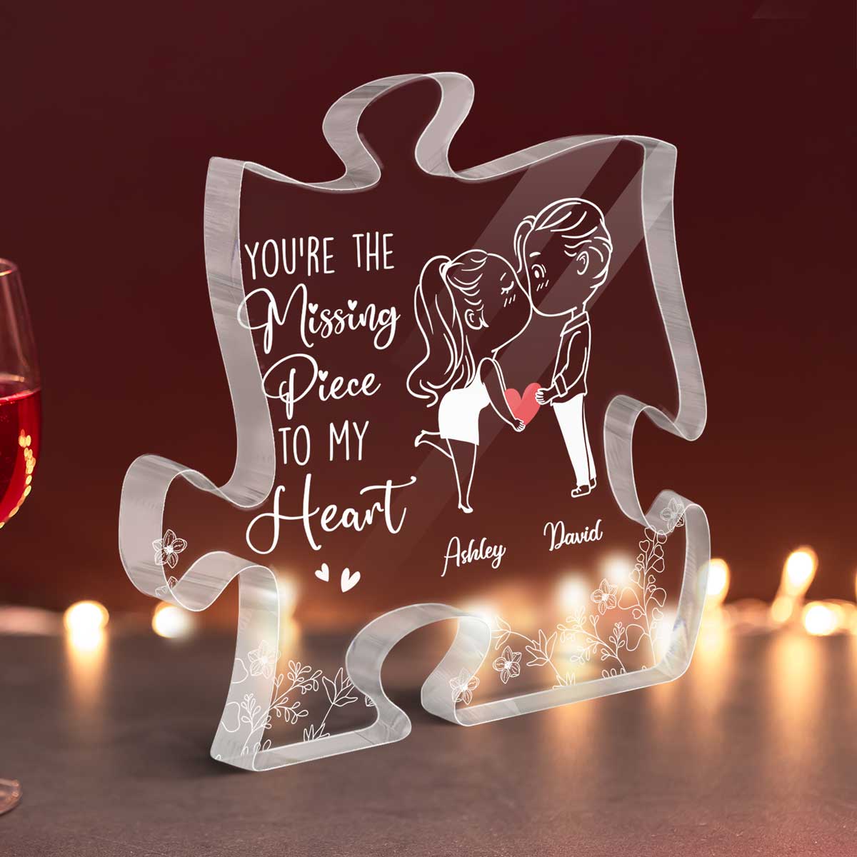 Chibi Couple Outline Missing Piece To My Heart Personalized Puzzle Acrylic Plaque - Image 3