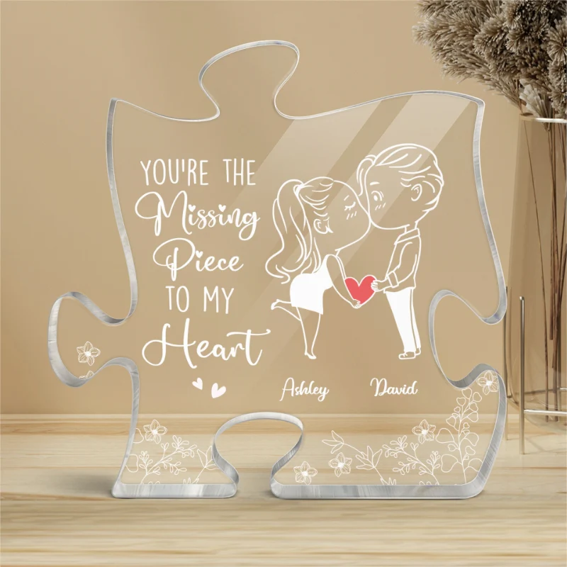Chibi Couple Outline Missing Piece To My Heart Personalized Puzzle Acrylic Plaque - Image 4